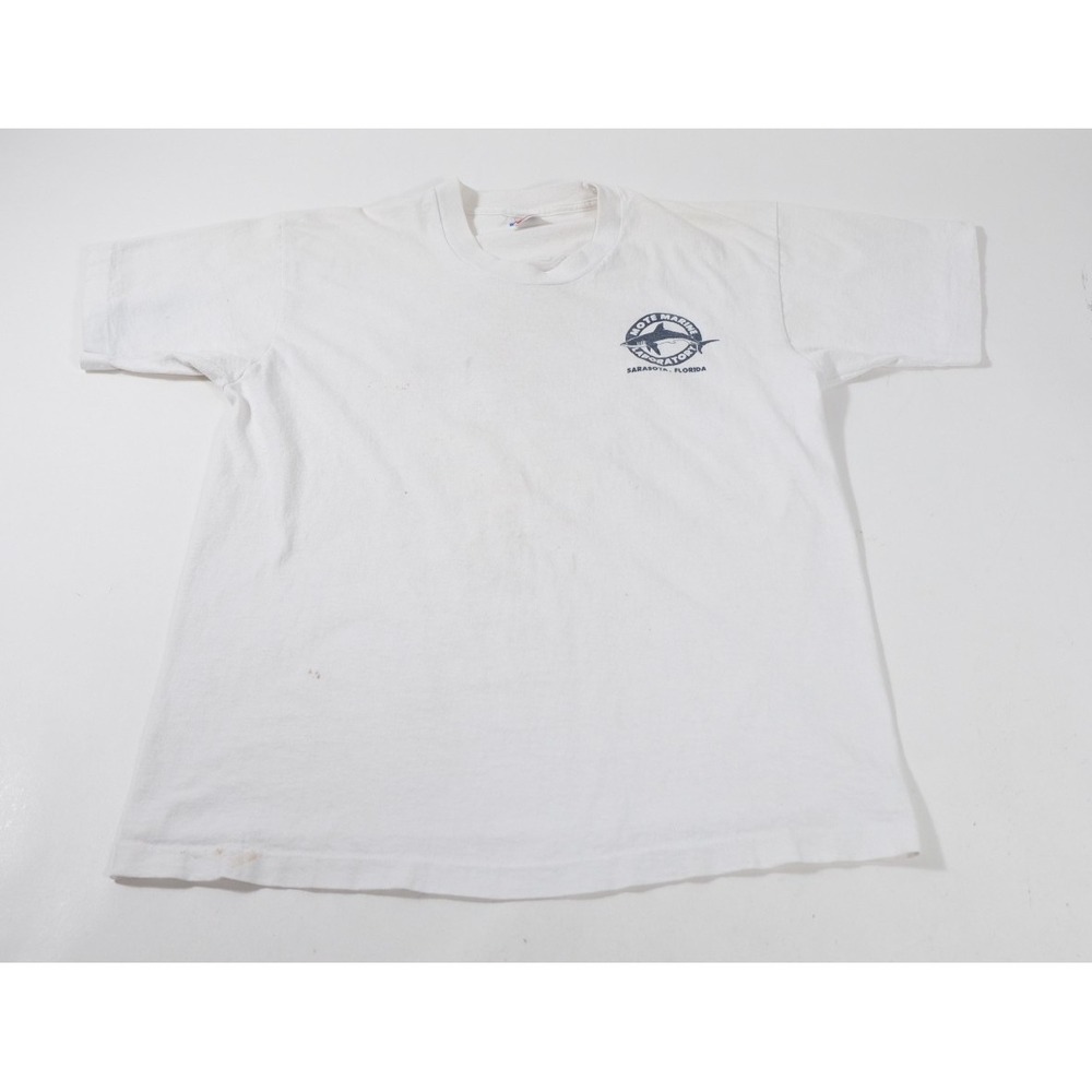 Fruit Of The Loom T-Shirt Mens L White Mote Marine Laboratory 90s Vintage Shark